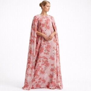 BERNADETTE Minnie Cape Gown US 4 EU 36 Pink Red Floral Viscose Chiffon NWT